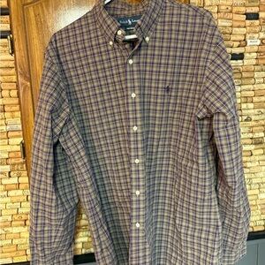 Vintage ralph Lauren green & purple plaid cotton purple pony button down XL